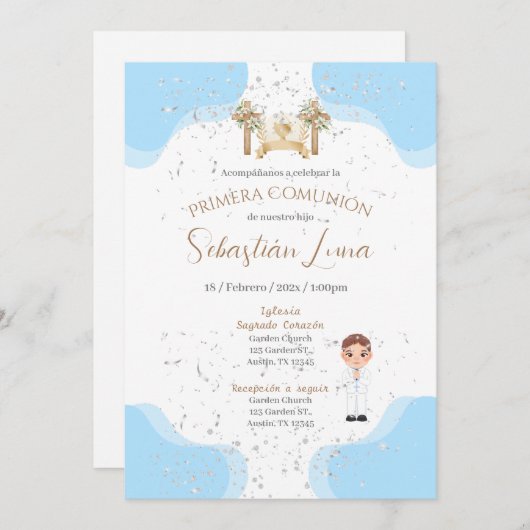 First Communion Invitation Boy Einladung (Vorne/Hinten)