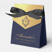 First Communion Navy Blue Faux Gold Elegant Crest Geschenkschachtel (Vorderseite)