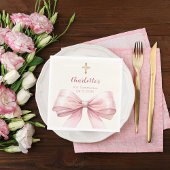 First Communion pink bow cream cross luncheon Serviette