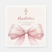 First Communion pink bow cream cross luncheon Serviette (Vorderseite)