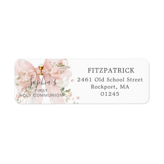 First Communion Pink Bow Roses Return Address (Vorne)