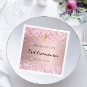 First Communion pink confetti name girl Serviette