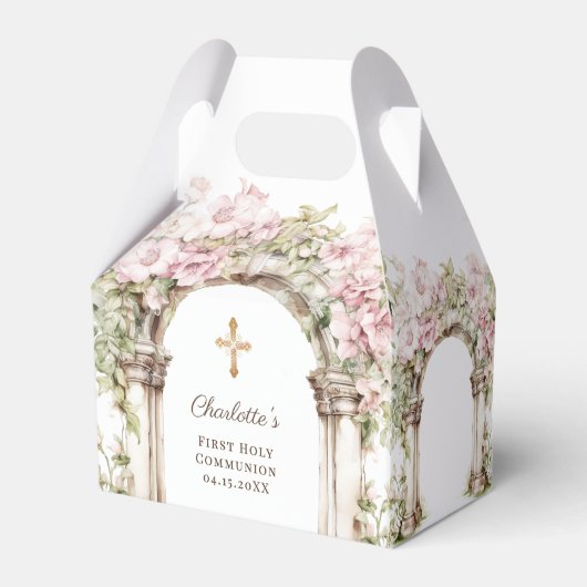 First Communion Pink Florals Arch Cross Geschenkschachtel (Rückseite)