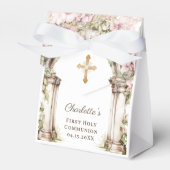 First Communion Pink Florals Arch Cross Geschenkschachtel (Vorderseite)