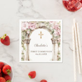 First Communion Pink Florals Arch Cross Luncheon Serviette (Beispiel)