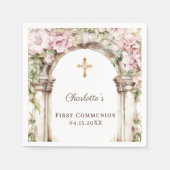 First Communion Pink Florals Arch Cross Luncheon Serviette (Vorderseite)