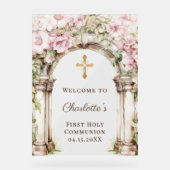 First Communion Pink Florals Arch Cross Welcome Acrylschild (Vorderseite)