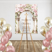 First Communion Pink Florals Arch Cross Welcome Acrylschild