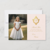 First Communion Pink Gold Elegantes Girl Foto Wapp Dankeskarte (Vorderseite)