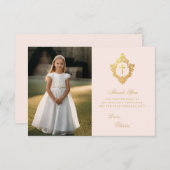 First Communion Pink Gold Elegantes Girl Foto Wapp Dankeskarte (Vorne/Hinten)