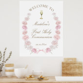 First Communion pink peonies welcome Poster (Küche)