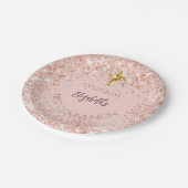 First Communion Rose gold confetti Mädchenname Pappteller (Schrägansicht)
