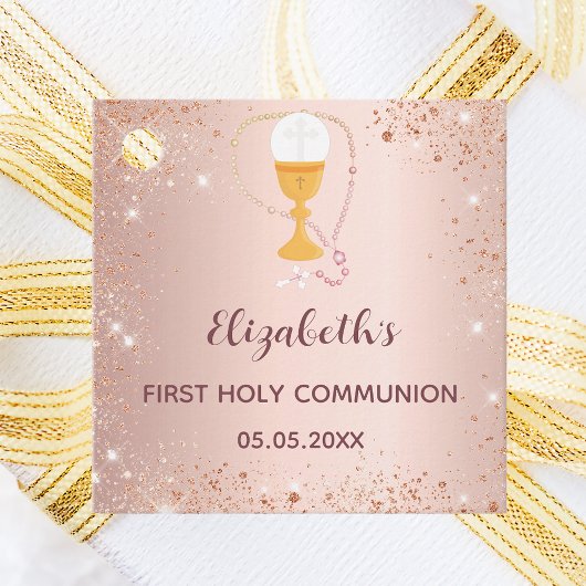 First Communion Rose gold Glitzer vielen Dank Geschenkanhänger