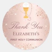 First Communion Rose gold Glitzer vielen Dank Runder Aufkleber (Vorderseite)
