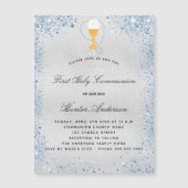 First Communion silberblauer Junge Luxus Magneteinladung (Vorderseite)