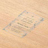 First Communion small blue watercolor flowers Acryleinladungen (Ablage )