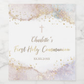 First Communion Wasserfarben-Spritzer Glitter Weinetikett (Einzelnes Label)