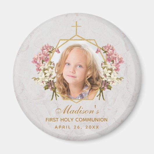 First CommunityGirl Foto Floral Gold Pink Orchid Magnet (Vorne)