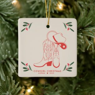 First Cowgirl Weihnachten Niedlich Cowboy Stiefel Keramikornament