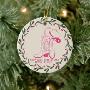 First Cowgirl Weihnachten Pink Cowboy Stiefel Keramik Ornament