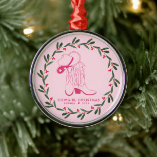 First Cowgirl Weihnachten Pink Cowboy Stiefel Ornament Aus Metall