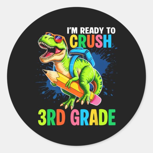 First Day Of 3rd Grade Shirt Boys Dinosaur Back To Runder Aufkleber (Vorderseite)