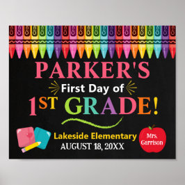 First Day of First Grade School Sign -  Girl 1st Poster