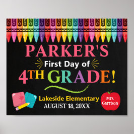 First Day of Fourth Grade School Sign - Girl 4th Poster