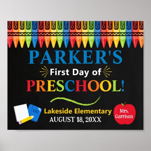 First Day of Preschool School Sign - PreK Sign Poster (Vorne)