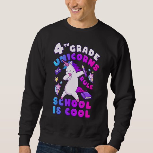 First Day of School, Girl 4th Grade, Unicorn, Back Sweatshirt (Vorderseite)