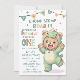 First Dino Birthday Party Cute Teddy Bear Dinosaur Einladung