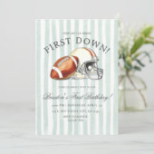 First Down Birthday Evite, Editable Football Invit Einladung (Stehend Vorderseite)