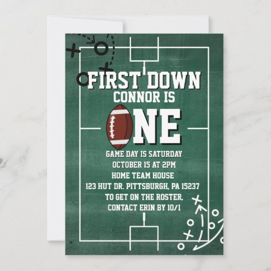 First Down Football 1. Geburtstag Einladung (Vorderseite)