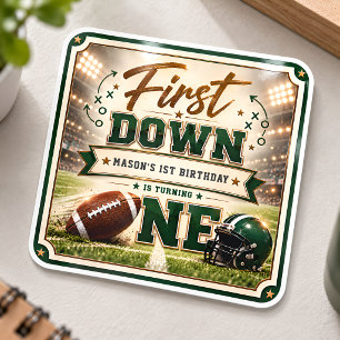 First Down Football 1. Geburtstag Quadratischer Au Aufkleber