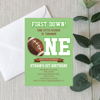 First Down Football Green ONE 1st Birthday Party  Einladung