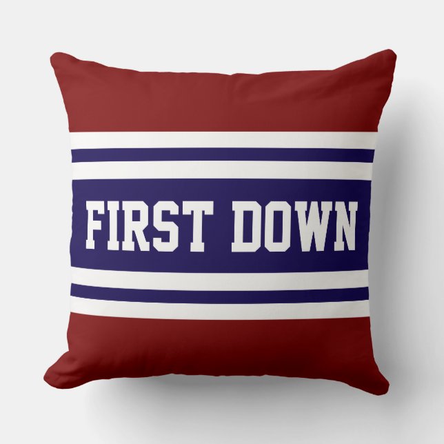 FIRST DOWN Navy Deep Red White Racing Stripes Kissen (Vorderseite)
