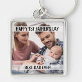 First Fathers Day Foto Best Dad Ever Keychain Schlüsselanhänger (Vorne)