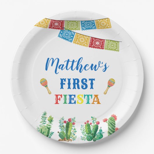 First Fiesta Birthday Party Plate, Junge, Mexikane Pappteller (Vorderseite)