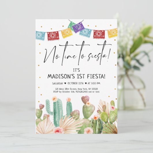 First Fiesta Cactus Boho Birthday Einladung (Stehend Vorderseite)