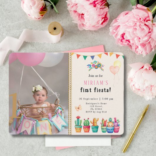 First Fiesta Cactus succulent Girl Birthday Foto Einladung