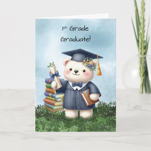 First Grade Abschluss Girl Bear Herzlichen Glückwu Karte (Vorderseite)