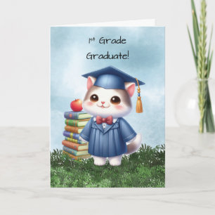First Grade Abschluss Girl Cat Glückwunsch Karte