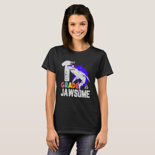 First Grade Boys Girls JawSome Shark First Day of T-Shirt (Vorne ganz)
