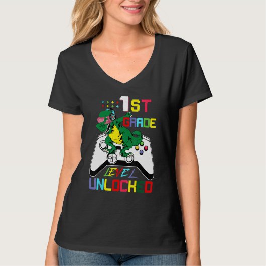 First Grade Dinosaur Dabbing Video Game Back To Sc T-Shirt (Vorderseite)