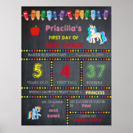 First Grade Kindergarten Mädchen, Tafelschild Poster
