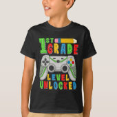 First Grade Level Unlocked Ck To School Gamer Boys T-Shirt (Vorderseite)