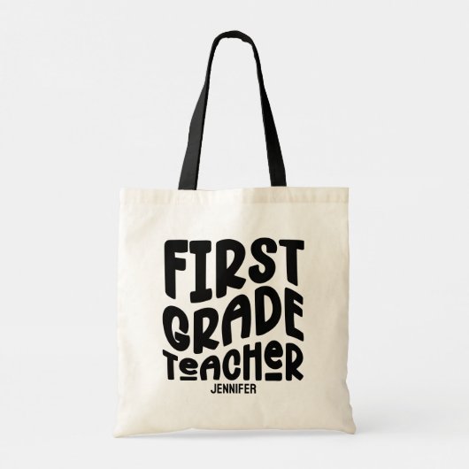 First Grade Teacher Black Typography Design Tragetasche (Rückseite)