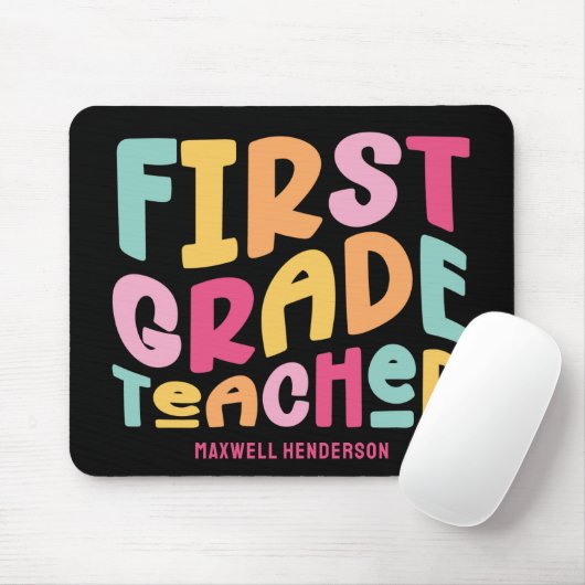 First Grade Teacher Colorful Typography Design Mousepad (Mit Mouse)