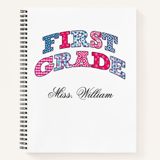 First Grade Teacher Personalized Spir Notizblock (Vorderseite)