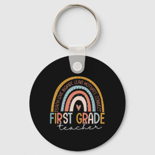 First Grade Teacher Teach Love Inspire Boho Rainbo Schlüsselanhänger